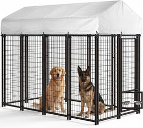 2458h $150  8x4x6FT Outdoor Dog Kennel for Large Dogs, Heavy Duty Escape-proof galvanized steel dog run with double-latch gate, reflective silver wate