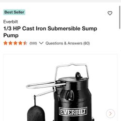 1/3 HP Cast Iron Submersible Sump Pump 
