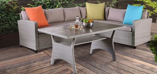 2 Piece Outdoor Patio Sectional And Dining Table In Grey Finish