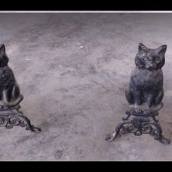Antique Black Cat Andirons, Fire Place Accessories 
