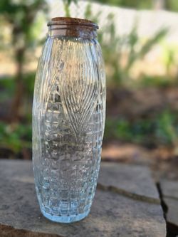Vintage Mid-Century Clear Glass Corn Cob Jar Canister with Cork Stopper