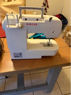 SINGER START Model #1304 Lightweight Sewing Machine with bag to carry it with fabric to use