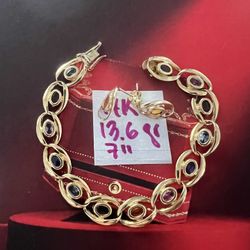 For Wedding Set 14K Solid Gold Bracelet 7 Inches Long and Earring 13.6Gr Total Weight 