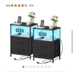 Set of 2 Nightstands with Charging Station and Led Lights