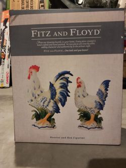 Fitz and Floyd Rooster and Hen Ceramic Set REG PRICE $116