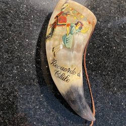 Vintage Bull Horn with Artful Drawing and Caption “Recuerdo de Chile”