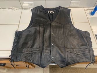 Men’s black leather vest with side laces size 60
