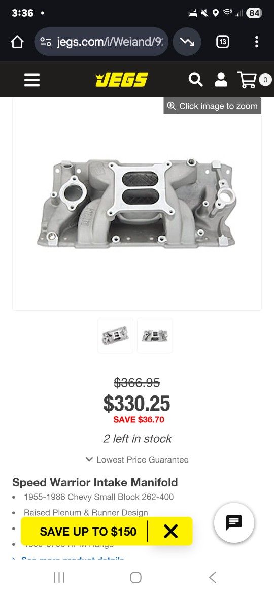 Weiand Speed Warrior Intake Manifold 1(contact info removed) Chevy Small Block 262-400