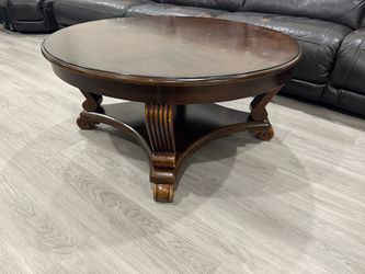 Round Wood Coffee Table with Lower Shelf