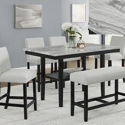 Brand New Black & Grey 6pc Counter Height Dining Table Set w Marble Top 