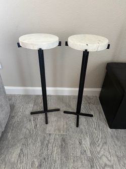 Set of 2 Marble Top Pedestal Side Tables