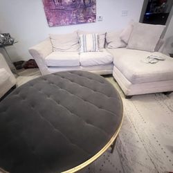 Ottoman - Tufted Gray Velvet Gold Metal 