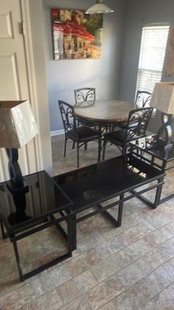 Black Glass Coffee Table and End Table Set