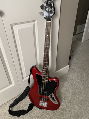Photo Red 4-String Electric Bass (Fender Squier Jaguar Bass) w/ free strap