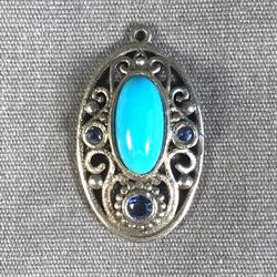Blue Turquoise Color Stone Iolite Sterling Silver 925 Pendant 3g Scroll Gemstone