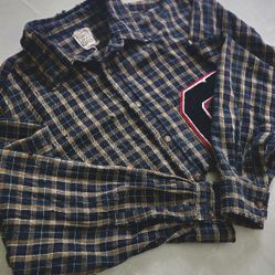 Furst of a kind unique handmade vintage plaid cropped jacket top with Raw Edge Plaid Button Down LONG SLEEVE Shirt . 
NEW, NO TAGS. OVERSIZE.
SHOULDER