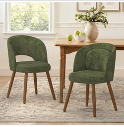 Lue Bona 
Set of 2 Katherine Green modern upholstered dining chairs with fabric seats, solid wood legs, and a removable cushion.