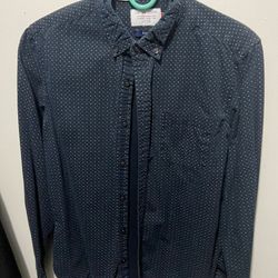 Denim & Flower Slim Fit  Black Casual Button Down Men's Dress Shirt Sz M