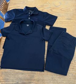 Child’s Dark Blue Dress Pants Slacks Size 8 & 2 Collared Shirts Size 6/7