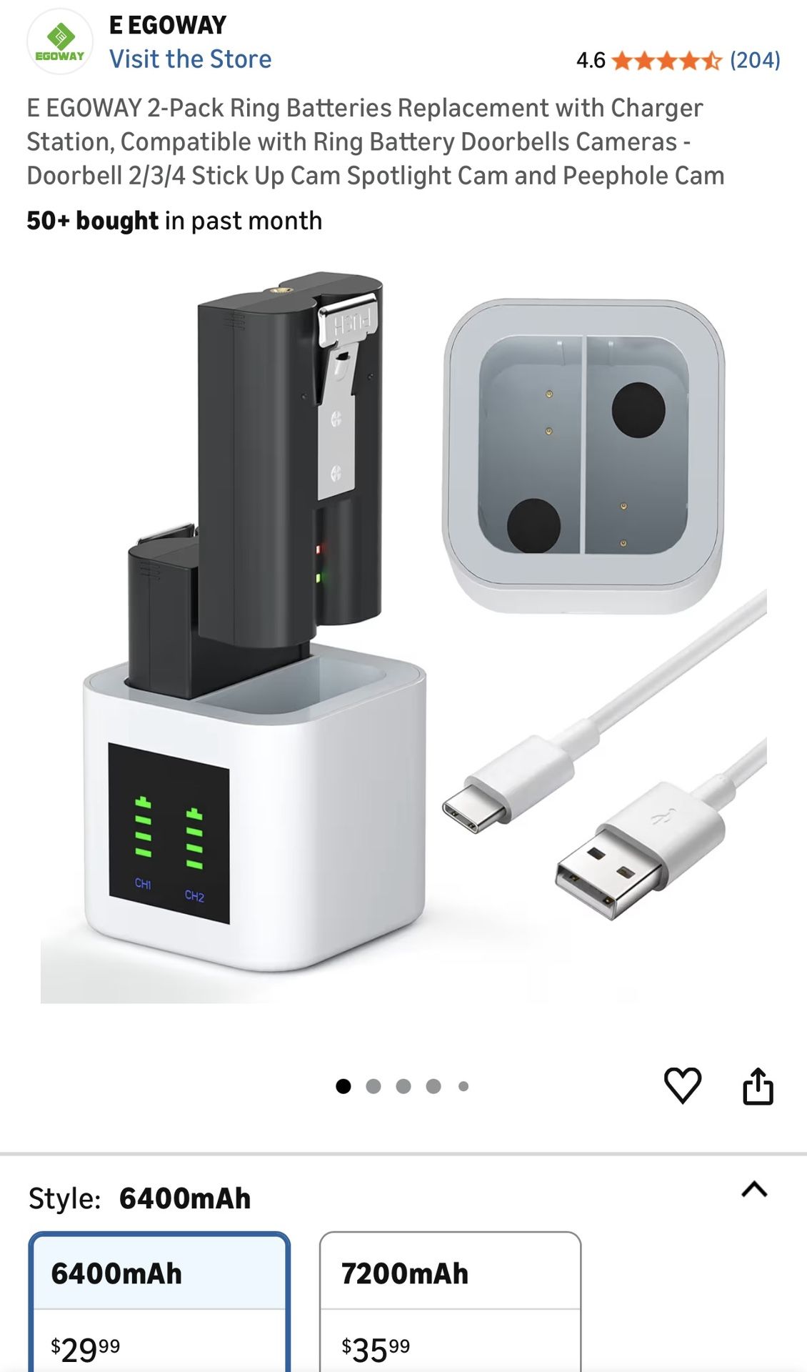 EGOWAY 2-Pack Ring Batteries Replacement with Charger Station, Compatible with Ring Battery Doorbells Cameras - Doorbell 2/3/4 Stick Up Cam Spotlight