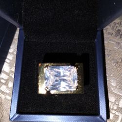 Hip Hop Major Bling Men's Large 14carat Lab Created Radiant Cut Stone Gold Over Sterling Silver Lab Created Ring 