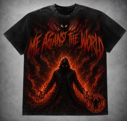 Gothic Graphic Print T-Shirt "WE AGAINST THE WORLD" Black Crew Neck Short