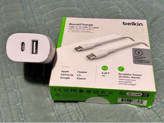 New Belkin 6.6 ft long cable and usb-a/usb-c wall power brick