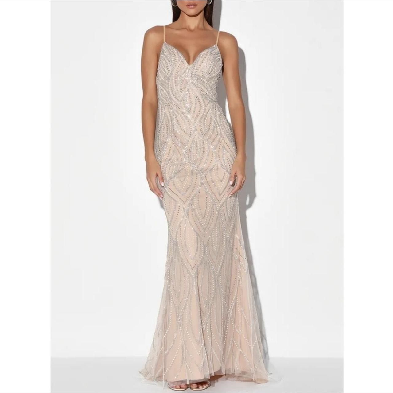 Lulus Luxe of Lifetime Beige Beaded Mermaid m/Maxi Dress
