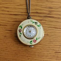 Vintage Swiss Made Clock Necklace Pendant