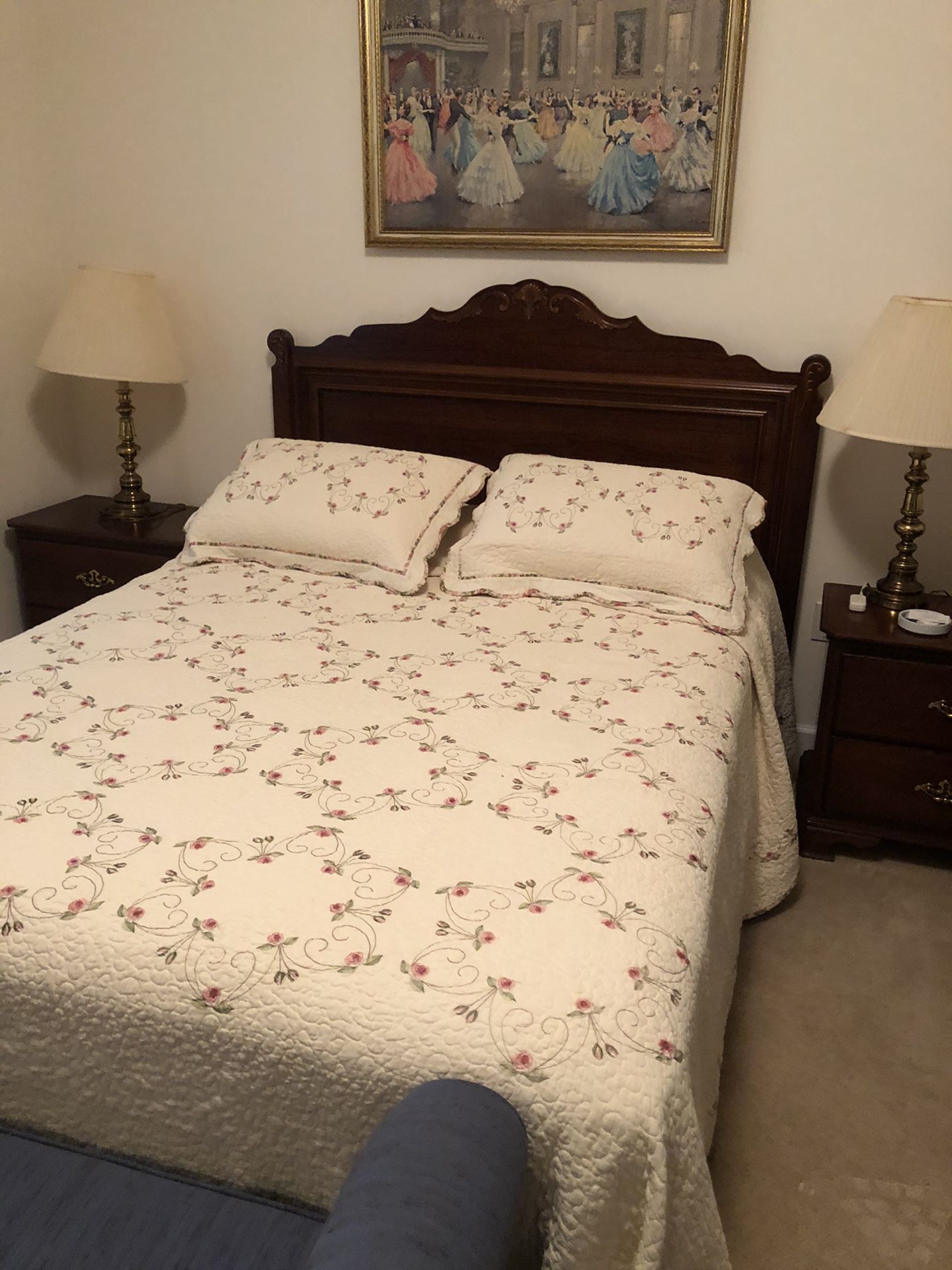 Queen size wooden bed, headboard with frame