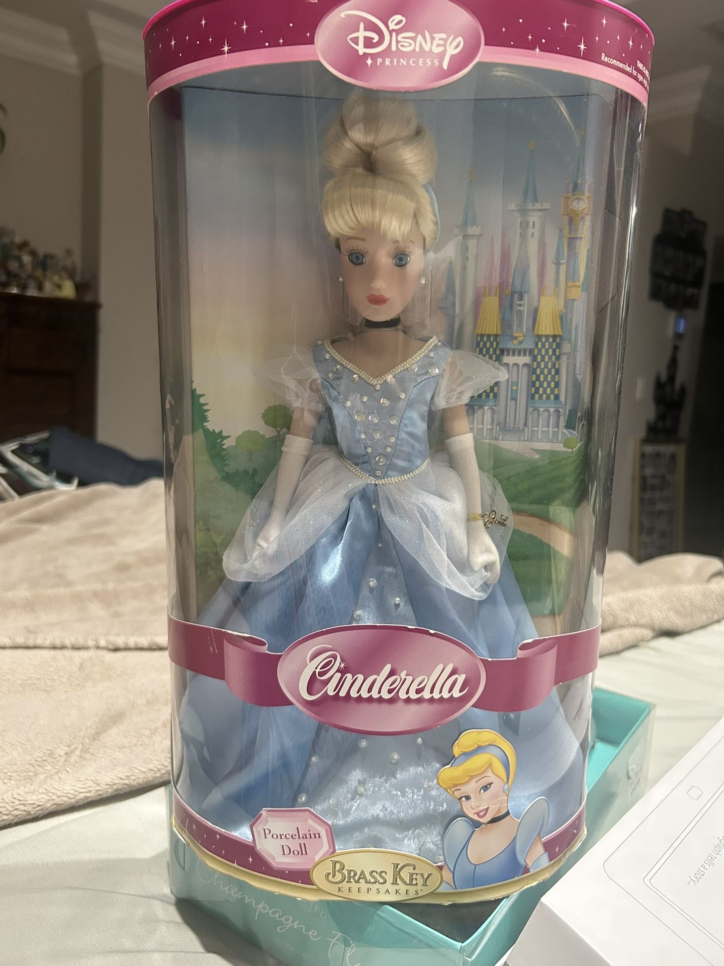 Disney Princess Cinderella Porcelain Doll Brass Key Keepsake