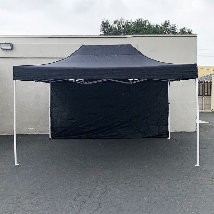 Brand New $160 Heavy Duty 10x15 FT Canopy with (1 Sidewall) EZ PopUp Party Tent w/ Carry Bag (White, Black)