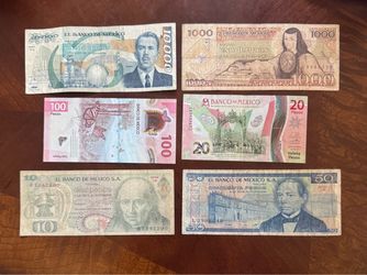 Mexican Peso Banknote Collection – 6 Bills