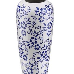 11.8" Vintage Handmade Ceramic Blue and White Chinese Vase, Rustic Decorative Vase