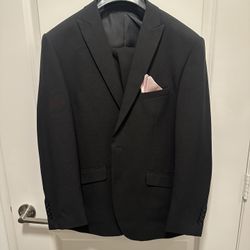 Alain Dupetit 2 Piece Suit Mens 40S/34W 2 Button Black
