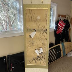 Japanese Crane Scroll Painting