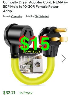 Campzlly Dryer Adapter Cord, NEMA 6- 50P Male to 10-30R Female Power Adapter, Heavy Duty STW 10 Gauge for Dryer, 12Inch, ETL Listed