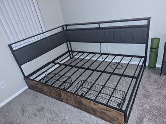 Metal Bed Frame with Storage Drawers and Headboard