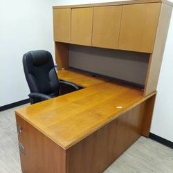 Nice L-Shaped Office Desk with Hutch & Drawers - MOVING