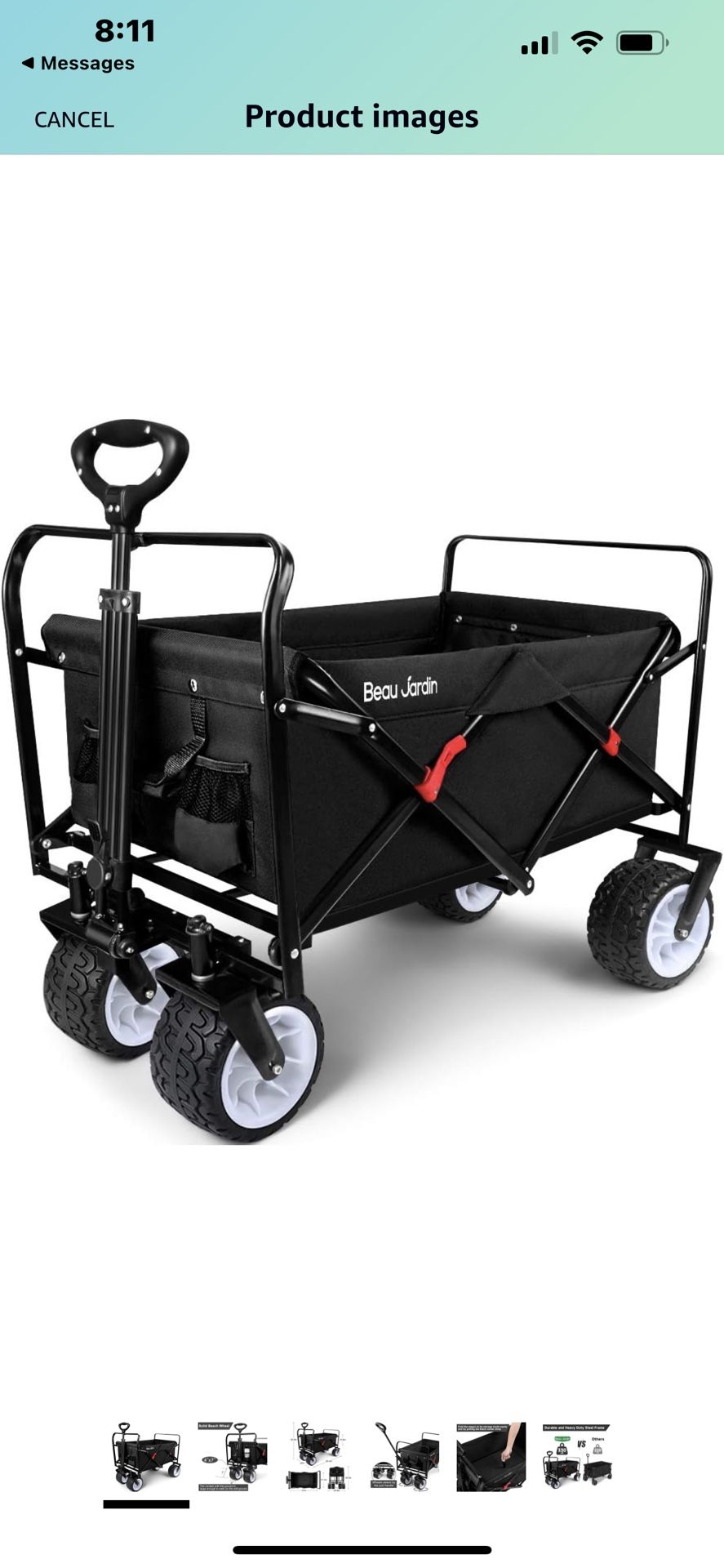 BEAU JARDIN Folding Beach Wagon Cart 330 Pound Capacity Collapsible Utility Camping Grocery Canvas Portable Rolling Outdoor Garden Sports Heavy Duty S