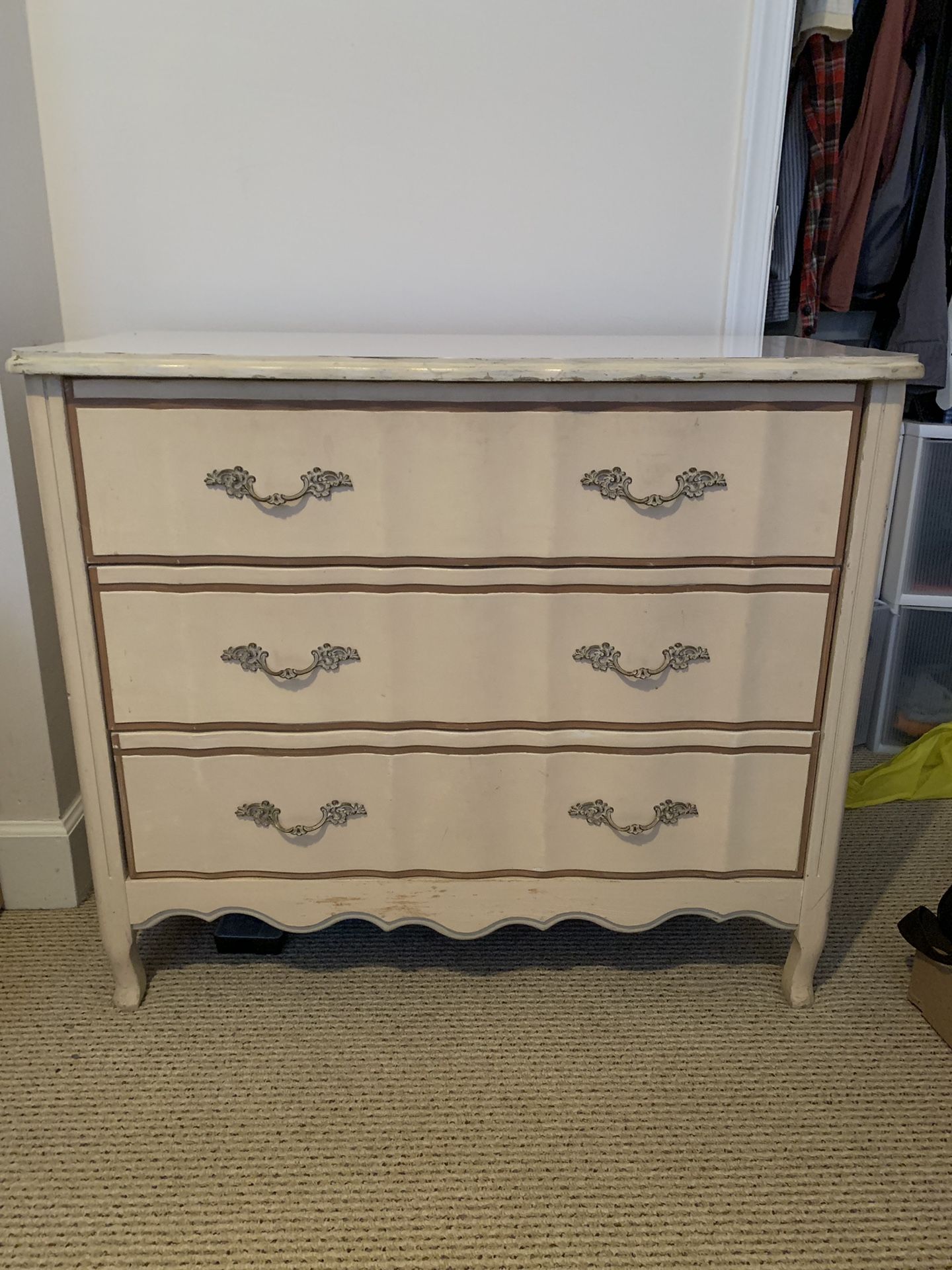 Cute small white vintage dresser - 3 ft wide, 2.5 ft tall