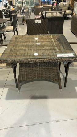 Outdoor Glass Top Wicker Steel Table $300