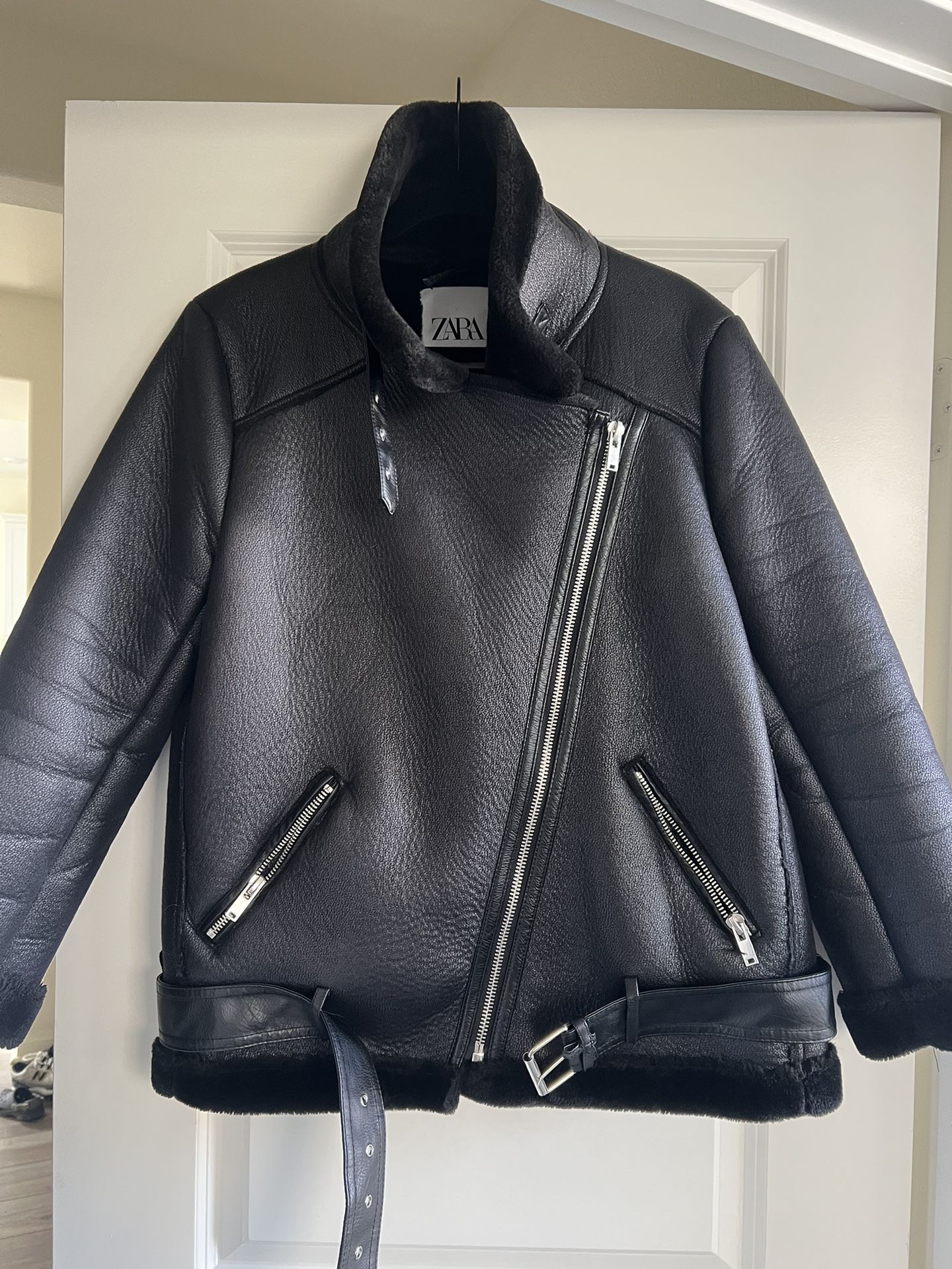 Zara Shearling Moto Jacket (L)