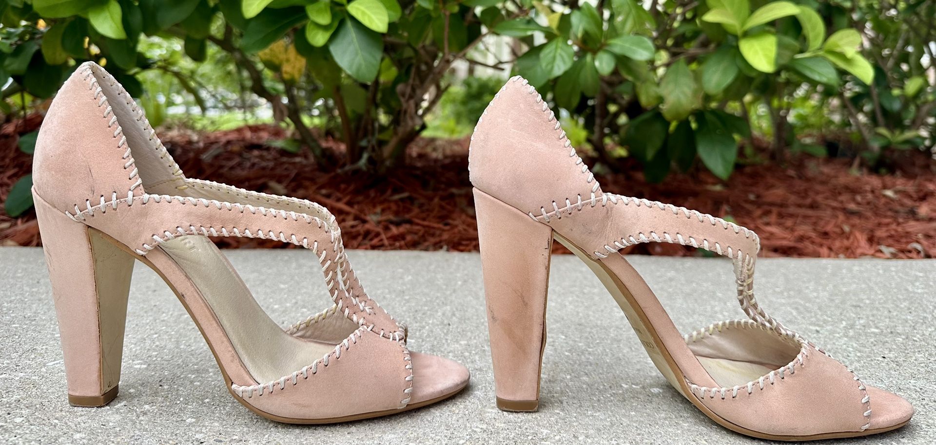 Colin Stuart Blush Pink Suede T-Strap Peep Toe High Heel Sandals Size 9
