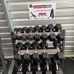 Top quality ⭐️New pair of 5,10,15,20,25,30,40,50,60lb rubber dumbbells with rack. $640