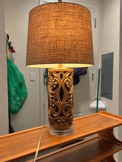 Decorative Table Lamp with Carved Base