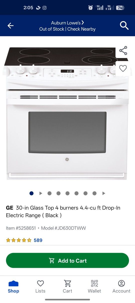GE 30inch drop in electric range