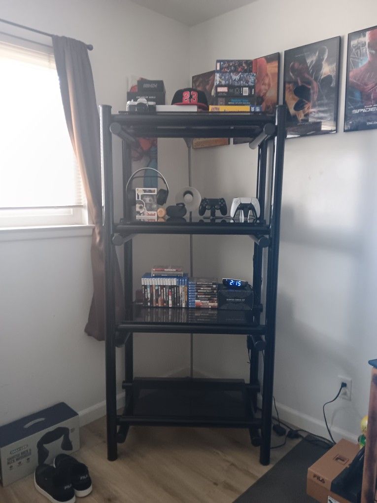 Black Metal Shelve With Tinted Glass