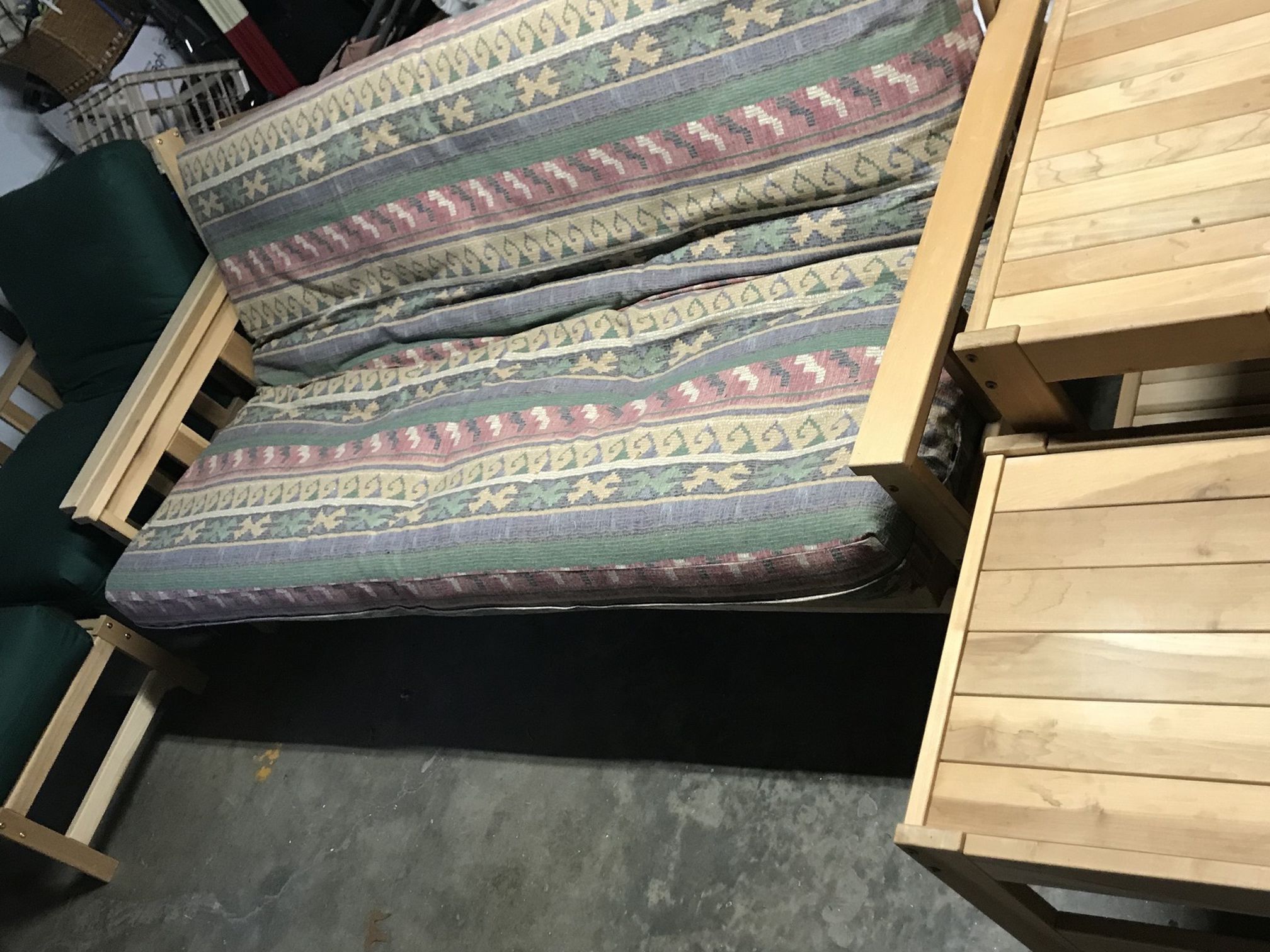 Futon Couch/Bed, Chair w/ Ottoman, & 2 End Tables - individual prices in description - OBO.