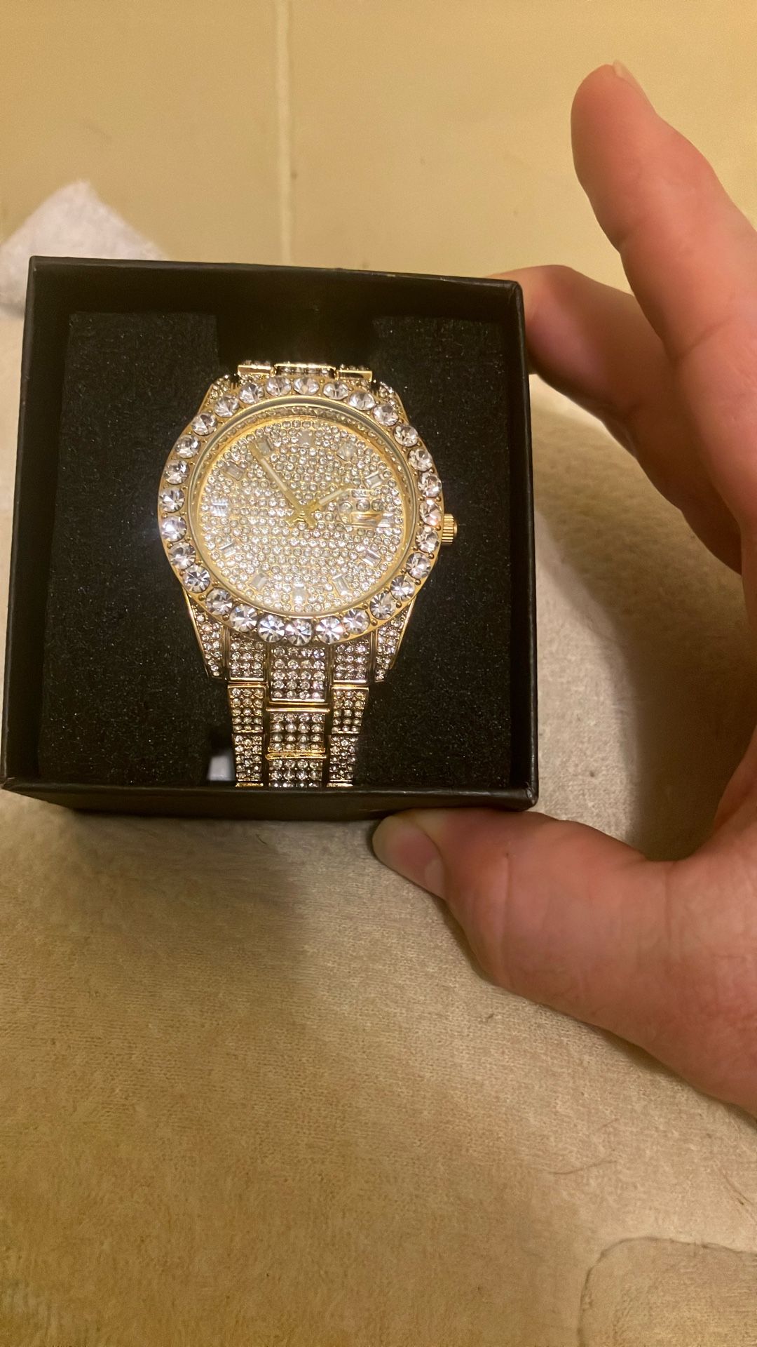 Digital Diamond Gold Watch